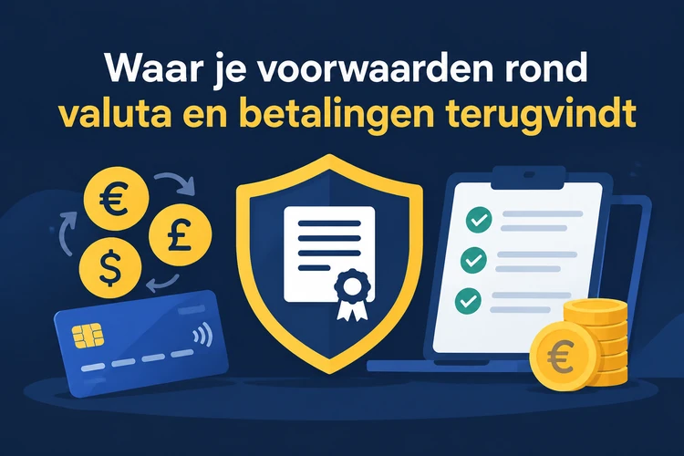 Waar je voorwaarden rond valuta en betalingen terugvindt