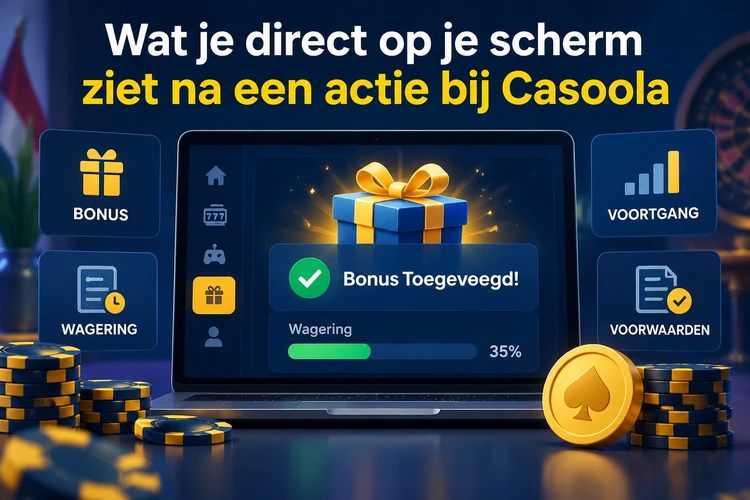 Wat je direct op je scherm ziet na een actie bij Casoola